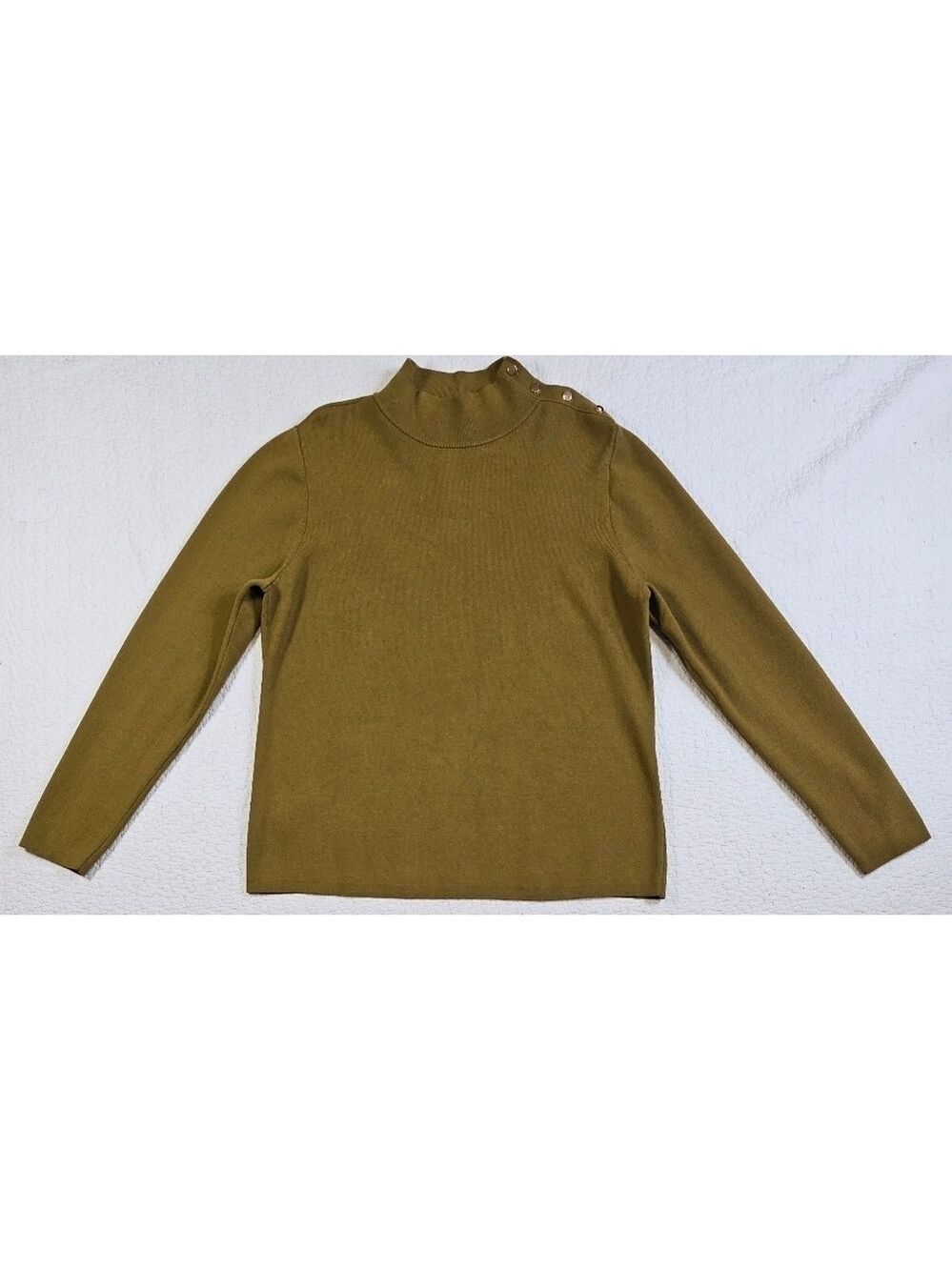 NWT Ann Taylor Olive Green Mock Neck Button Shoulder Sweater